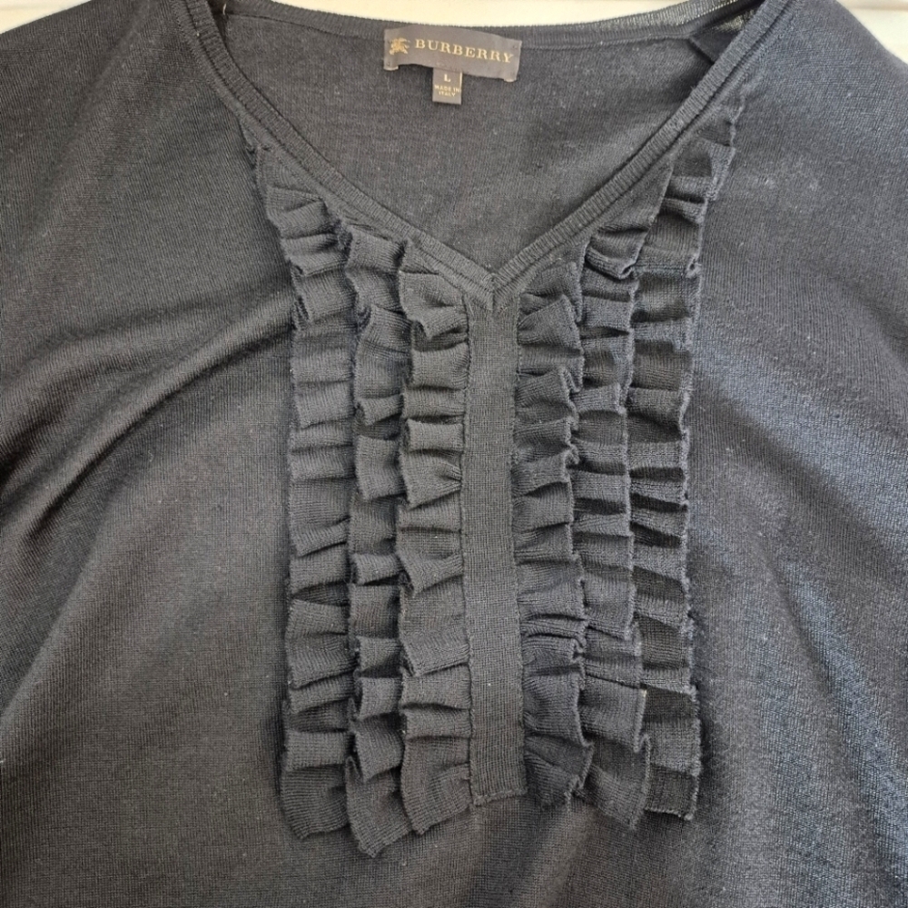 Burberry Prorsum Ruffled Front Wool/Silk Sweater - Size L - Picture 5 of 13